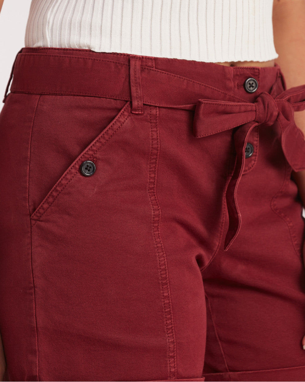 Mid Rise Twill Garment Dyed Casual Shorts - Pomegranate